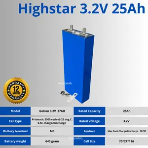 Baterai Lifepo4 3.2V 25Ah 3500 Cycle Maximum Discharge 75A Continues Untuk PLTS UPS