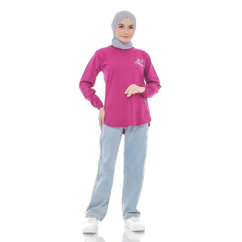 Atasan Wanita Jaya Fashion Top Lengan Kerut Katun Combed Warna Baru - Kaos Panjang Oval Model Hayylik Tanpa Ban Pinggang - Polos, Muslim, Sablon Oversize Basic 4