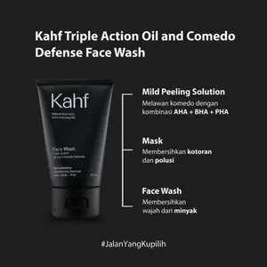 Kahf Triple Action Oil and Comedo Defense Face Wash 100ml - Sabun Muka dengan Mild Peeling Solution & Mask untuk Membersihkan Wajah dari Kotoran dan Minyak