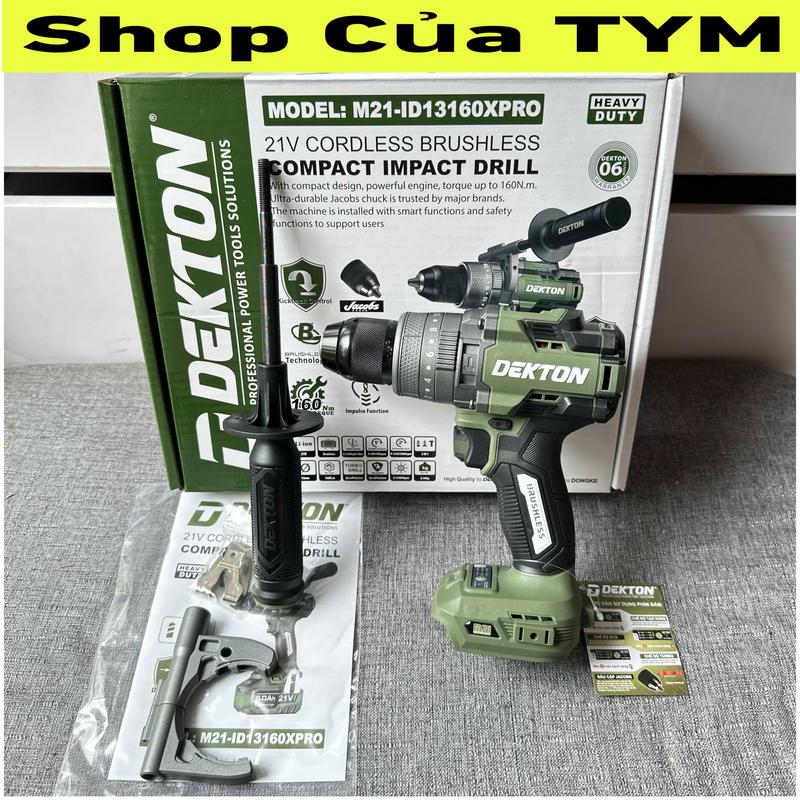 Máy khoan pin rút lõi 160Nm Dekton M21-ID13160XPRO (Màu Olie) / M21-ID13160PRO (Màu xám) / 3 chức năng / Motor brushless tua 2000rpm Chính Hãng