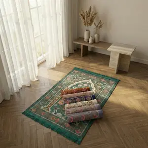 Portabel TERBARU Sajadah Turki Travel Dewasa 70x110cm BahanChenile Rajut Rumbai Tambang Motif Bunga Saten & AkarElegan, Pola Jahitan Unik Dikepang, Nyaman Dipakai Sehari-hari, Cocok Oleh-Oleh Haji Umroh & Souvenir Acara KualitasPremium Harga Ekonomis