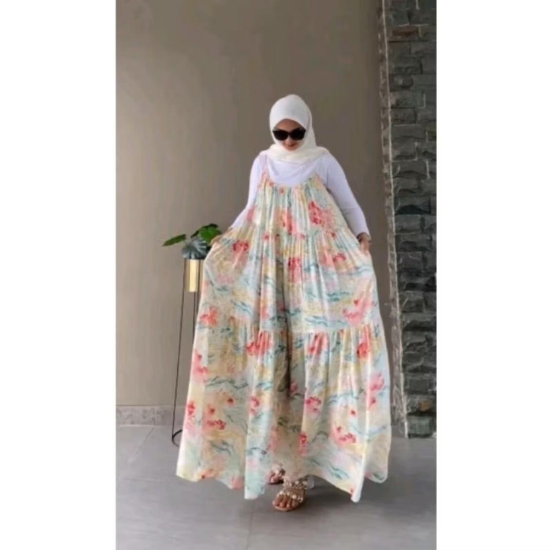 DRESS PANTAI MOTIF BUNGA BUNGA Wanita Muslim Rayon Maxi