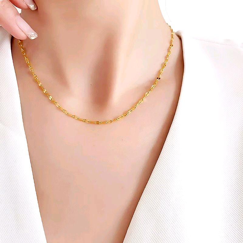 Dây chuyền titan lá me 45cm khoá tròn màu vàng không mặt không gỉ không đen.
