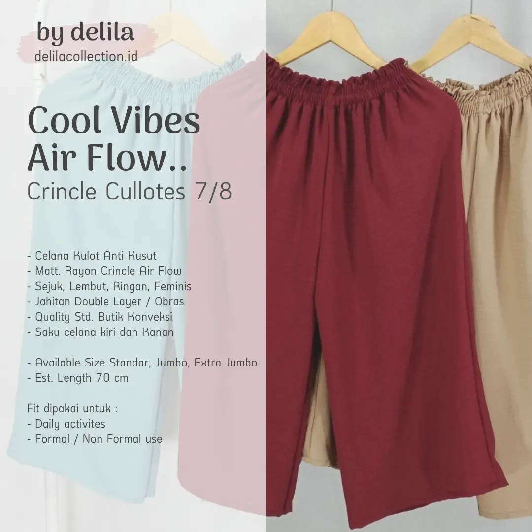 Celana Wanita Model Kulot Crinkle Airflow Panjang 7/8 Highwaist Size Jumbo - DelilaCollection