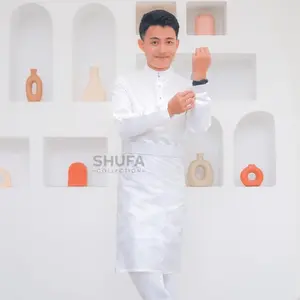 Baju Akad Melayu Pria Cekak Musang Setelan Muslim Kurung Teluk Belanga Putih Bahan Bridal Setelan Pengantin