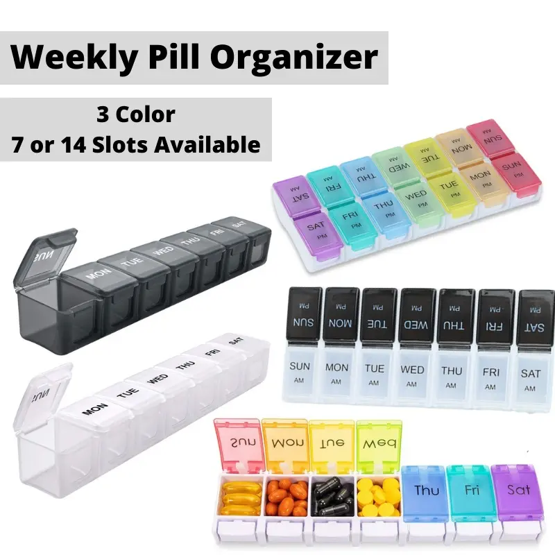 Portable Medicine Case Box 7 Days AM PM Weekly Travel Pill Case Organizer Holder Box Dispenser Pillbox