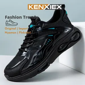 KENXIEX Sepatu Sneakers Pria Import Sepatu Olahraga Kerja Jalan Trendy Anti Slip Nyaman Dipakai Black Casual Shoes 120499