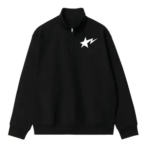 Sweatshirt Halfzip Rugby Bintang / Crewneck Zipper Star Teks Hitam / Sweater Berkerah / Sweatshirt Cotton Fleece Tebal