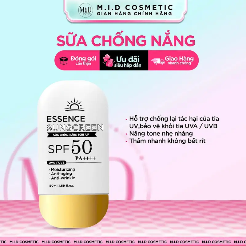 V1_[ Kem Chống Nắng FACE ] Essence Sunscreen MID SPF 50+  PA+++ 50ml , Skincare, Chăm Sóc Da 0