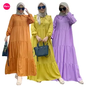 Gamis Midi Dress Polos Susun iRens Indonesia - Bahan Rayon Viscose Busui Friendly | LD110/LD120/LD130 Putih/HItam/Kunyit/Hijau/Lemon/Navy/Lilac