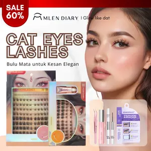 MLEN DIARY Bulu Mata Cat eye - Bulu Mata D Curl dengan panjang 9 - 14 mm -  Bulumata Palsu + Lem Bulu Mata Eyelash Extension - MAX