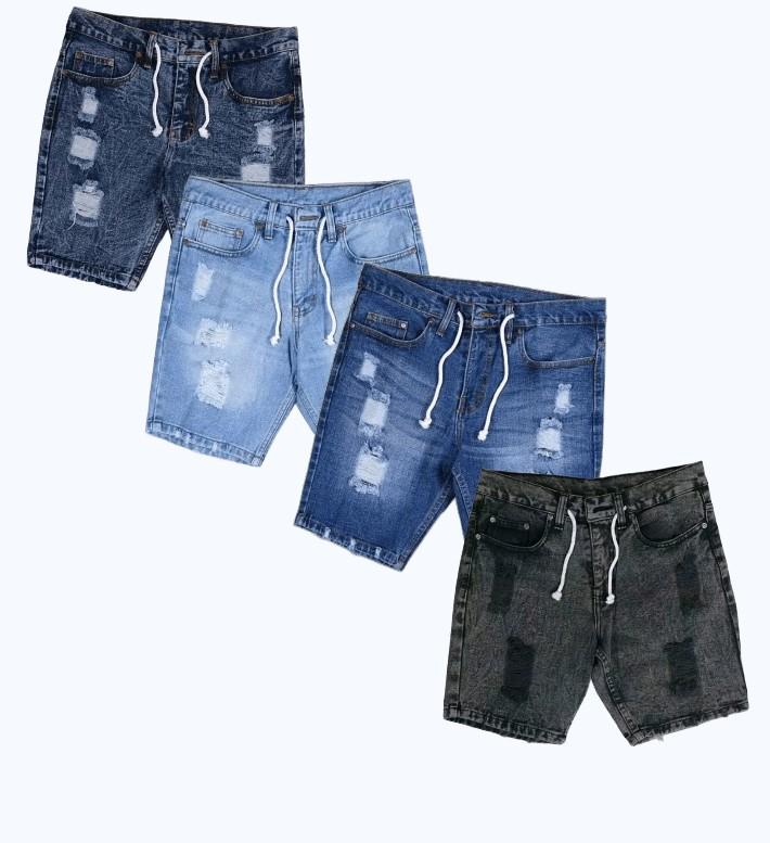 Product Introduction of Celana Pendek Jeans Sobek Pria Dewasa Elegan Terbaru  Distro Denim Nyaman Fit Tebal Cowok Tali Panjang Ripped Slim Hitam 32