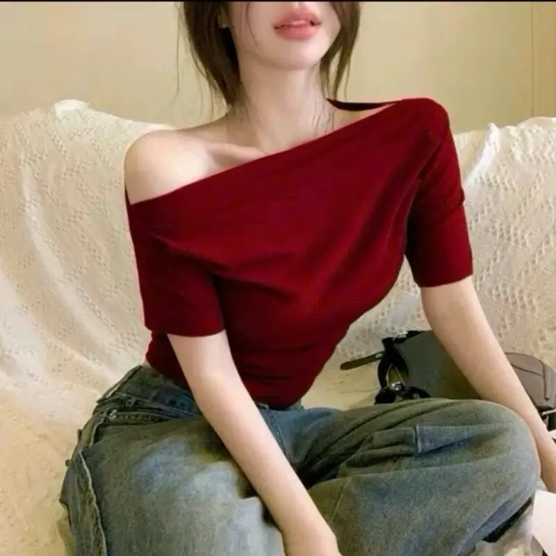 Áo Croptop trễ vai cánh dơi nữ, áo ngắn tay gợi cảm chất cotton