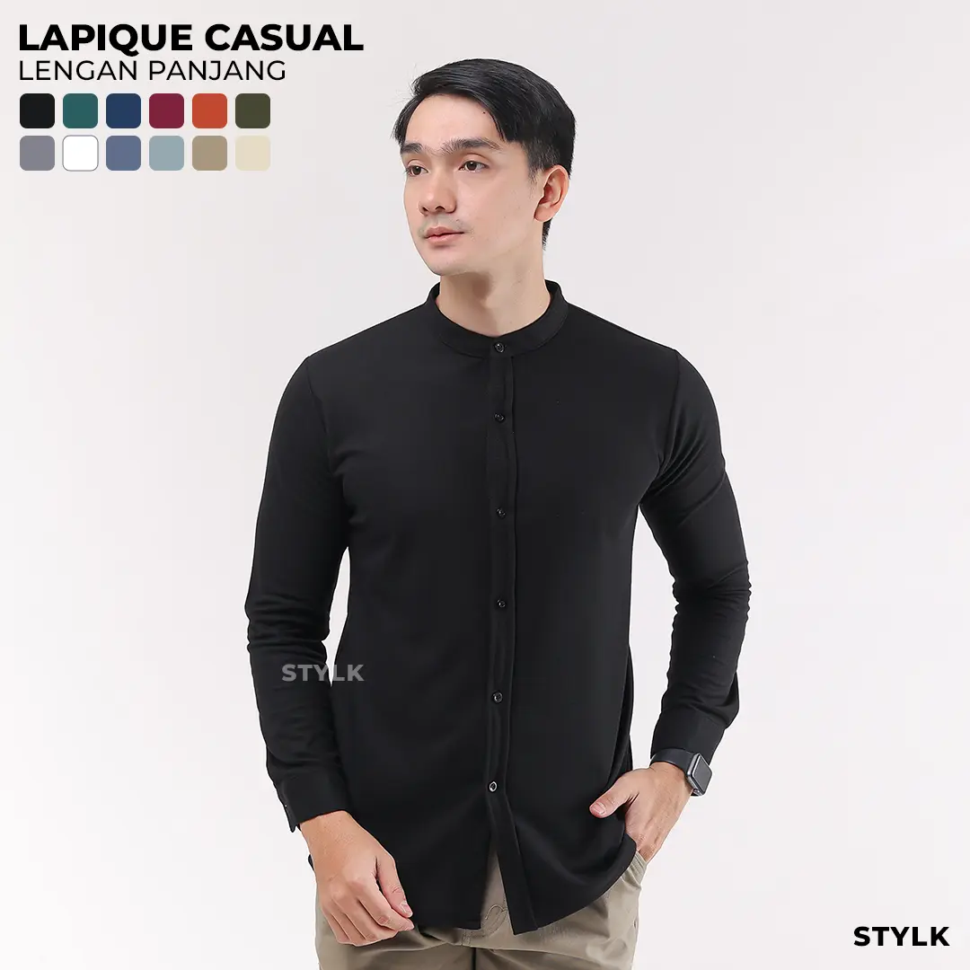[FLASH SALE] Stylelaki LAPIQUE - Kemeja Hitam Pria Casual Lengan Panjang Slim Fit Anti Kusut Nyaman dan Lembut