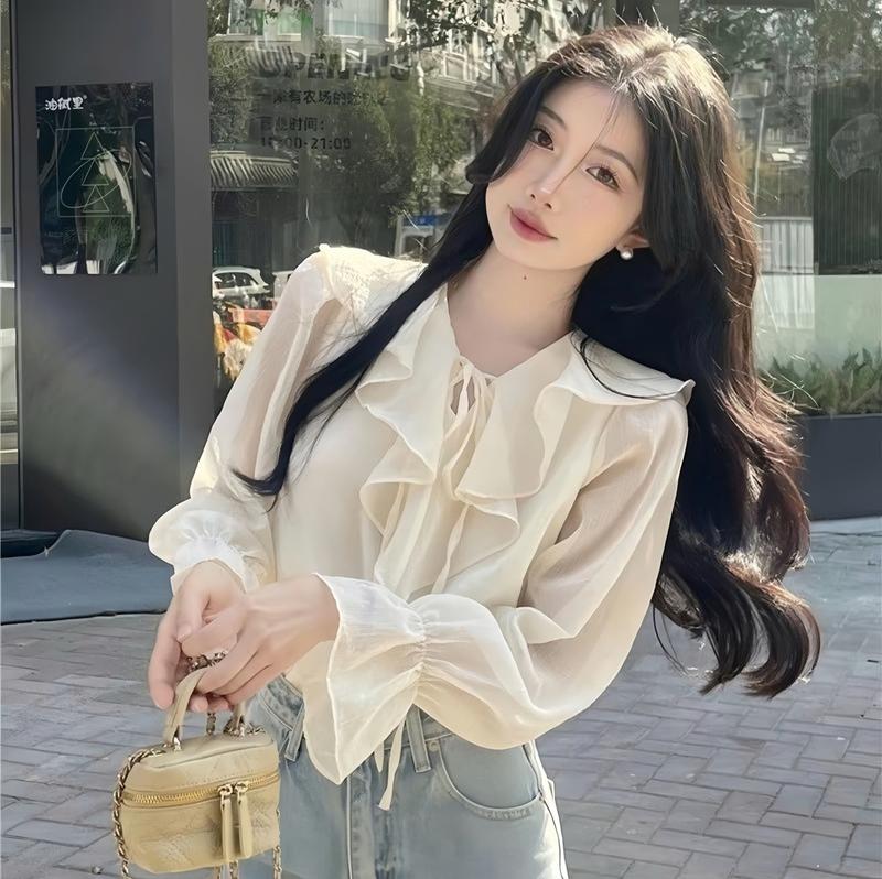  Áo sơ mi dài tay hàng thiết kế chất tơ mềm tay phồng cổ viền tiểu thư cá tính ChangStore - A59 