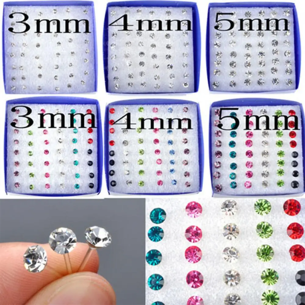 Bông tai Bán Buôn, 20 đôi / 40 chiếc, trong suốt, có đinh tán, đính kim cương giả đầy màu sắc