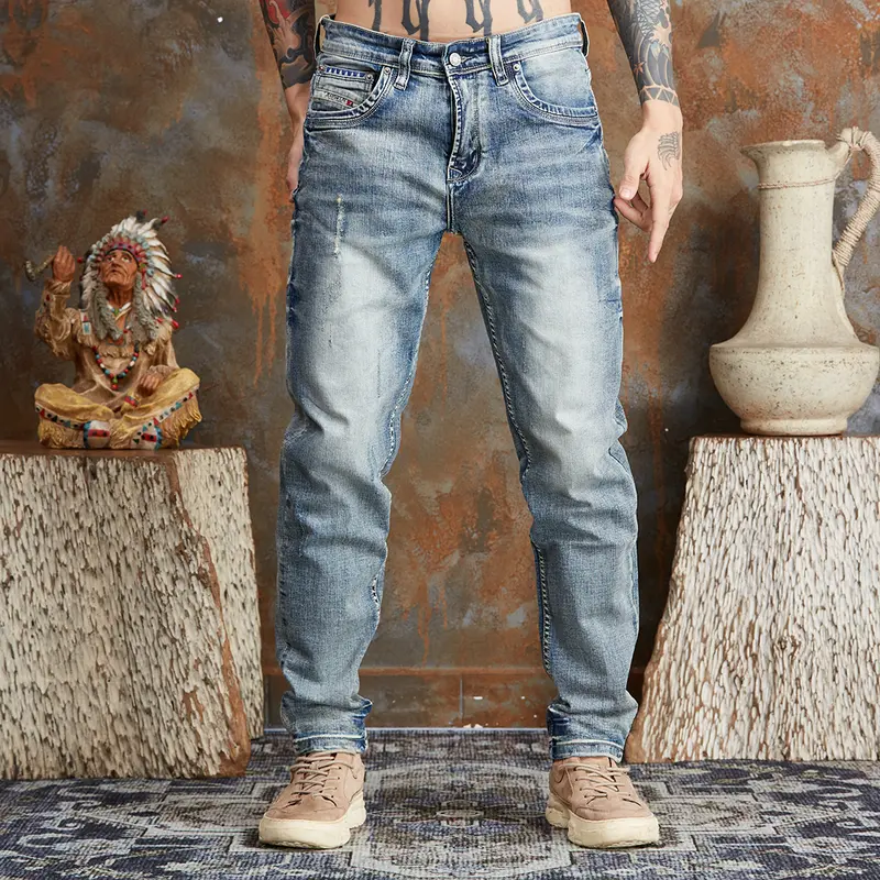 Mã số 859, Quần Jean Nam, Dáng Ôm Vừa Vặn, Denim Co Giãn, Màu Xanh Wash Bạc, Phong Cách Bụi Nhẹ Nhàng 3