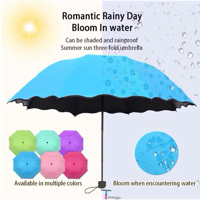 LUXE Payung Lipat Magic 3D Motif Timbul Anti UV Bisa Lipat & Free Sarung Anti UV Lapisan Hitam Melindungi Sinar Matahari Gagang Kokoh  Nyaman