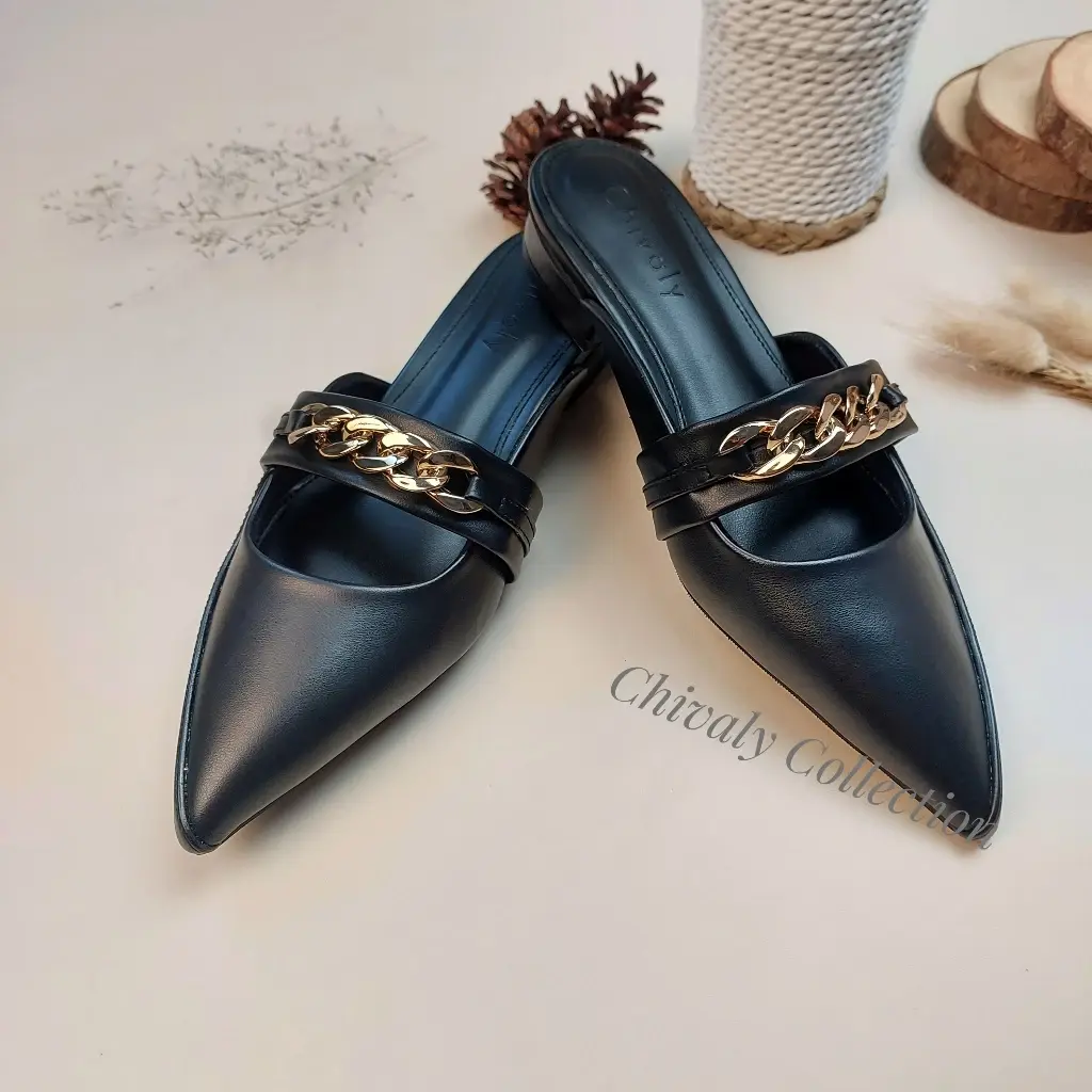 Chivaly Collection LLONA Mules Sepatu Sendal Heels Wanita Hak 2 cm