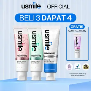 [BELI 3 DAPAT 4] [Buat Gigi Sensitif] usmile Pasta Gigi Fresh White 2x110gr (Random Flavor) + Pasta Gigi Repair White 100gr FREE Pasta Gigi Fresh White 30gr | Pemutih Gigi | Pasta Gigi Whitening | Nafas Segar | Gigi Sensitif | Menghilangkan Karang Gigi