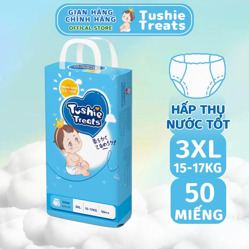 【QUẦN 3XL Tã quần Tushie Treats siêu mỏng siêu mềm siêu thấm hút sử dụng công nghệ ôm sát chống tràn thông minh