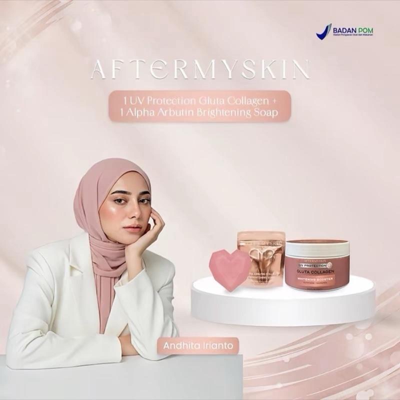 (GLOWING SET) 1 Pcs UV WHITENING BOOSTER Gluta AFTERMYSKIN + 1 Pcs SABUN ALPHA ARBUTIN