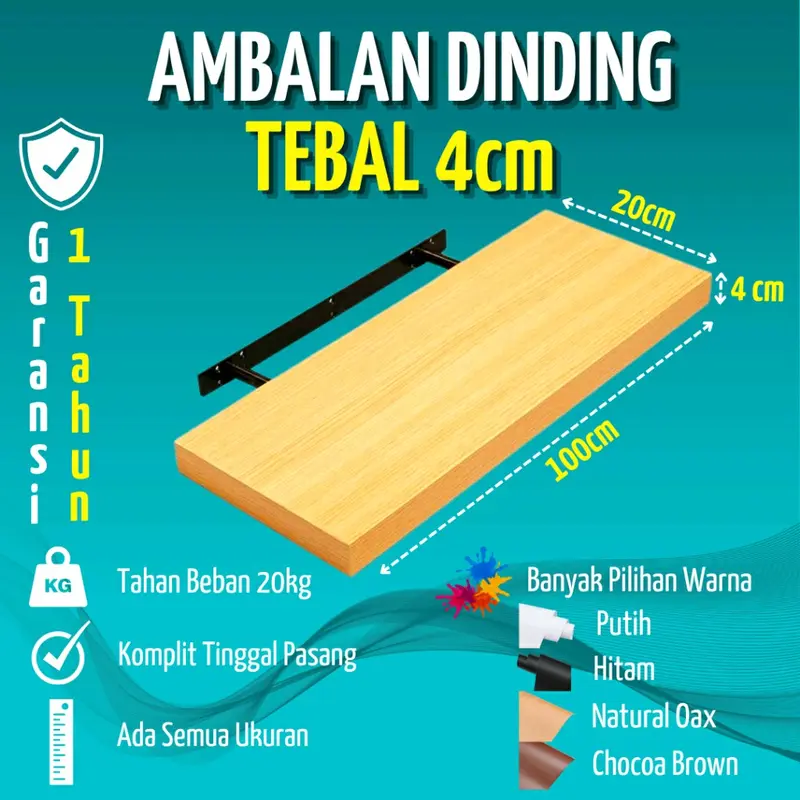 Rak Penyimpanan Buku Ambalan Dinidng Panjang 1 Meter Elegan untuk Ruang Tamu - Furniture 1