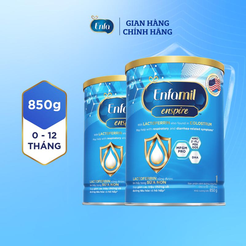 Bộ 2 lon sữa bột Enfamil Enspire 1 hỗ trợ đề kháng với Lactoferrin dành cho trẻ từ 0-12 tháng - 850g/lon