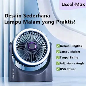 Ussel Max Kipas Angin Senyap yang Kuat ,Kipas Meja Mini,USB Dengan Lampu Malam,5 Kecepatan