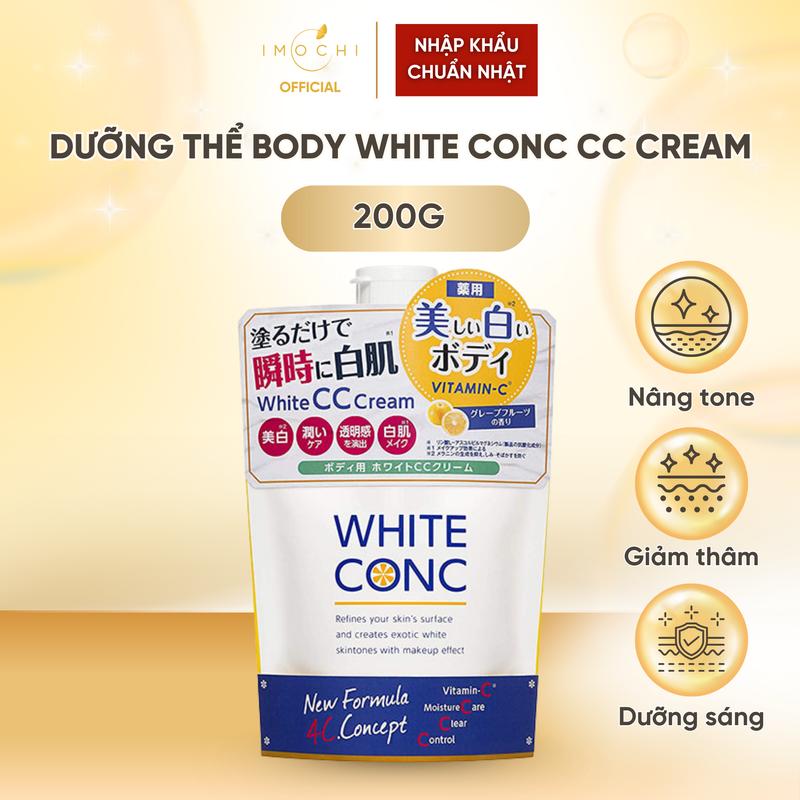 Dưỡng Thể Body White ConC CC Cream Nhật Bản Nâng Tông Da Sáng Khoẻ Giảm Thâm 200g