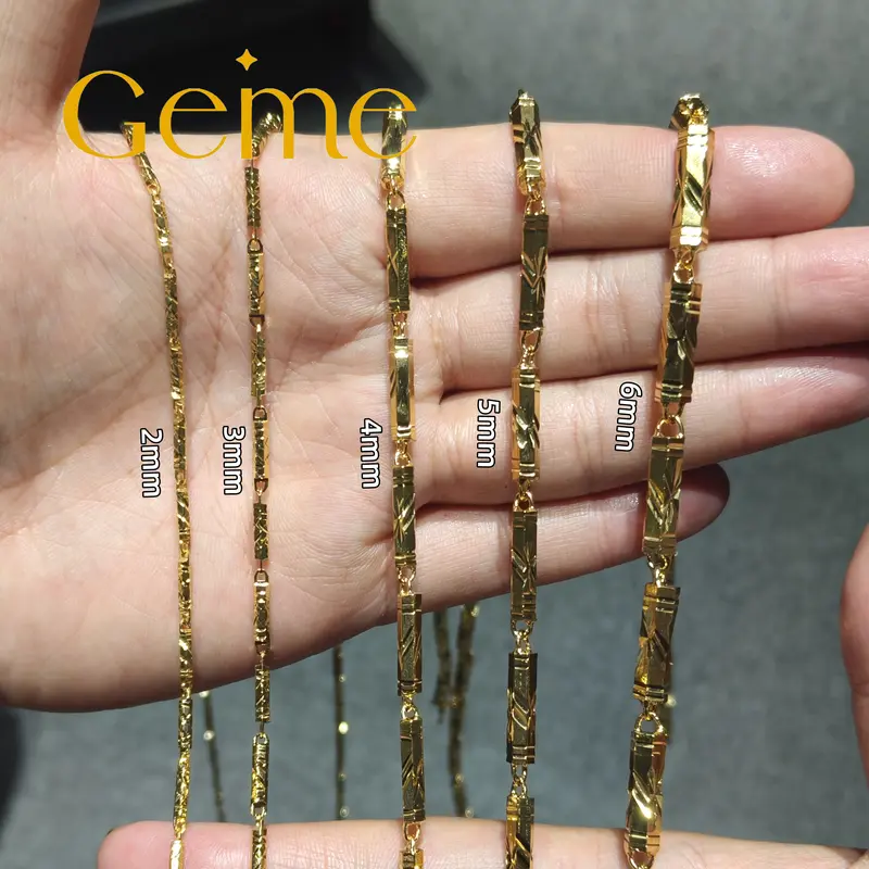 [GEME] [COD] Kalung kolom heksagonal, rantai bambu emas pasir Vietnam, 2mm-6mm, perhiasan baru untuk pria dan wanita, tidak memudar, tidak alergi 5