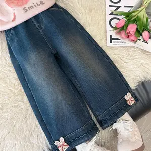 Jeans Kulot Anak Perempuan Umur 1-5 Tahun Fashion Anak Trend Terbaru Import Viral dengan Detail Bordir Bunga