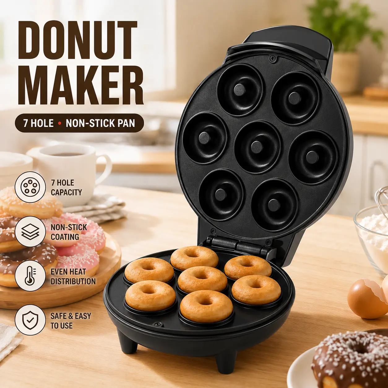 Donut Maker Elektrik Alat Pembuat Donat Mini 7 Lubang 1200W - WQ-HS605