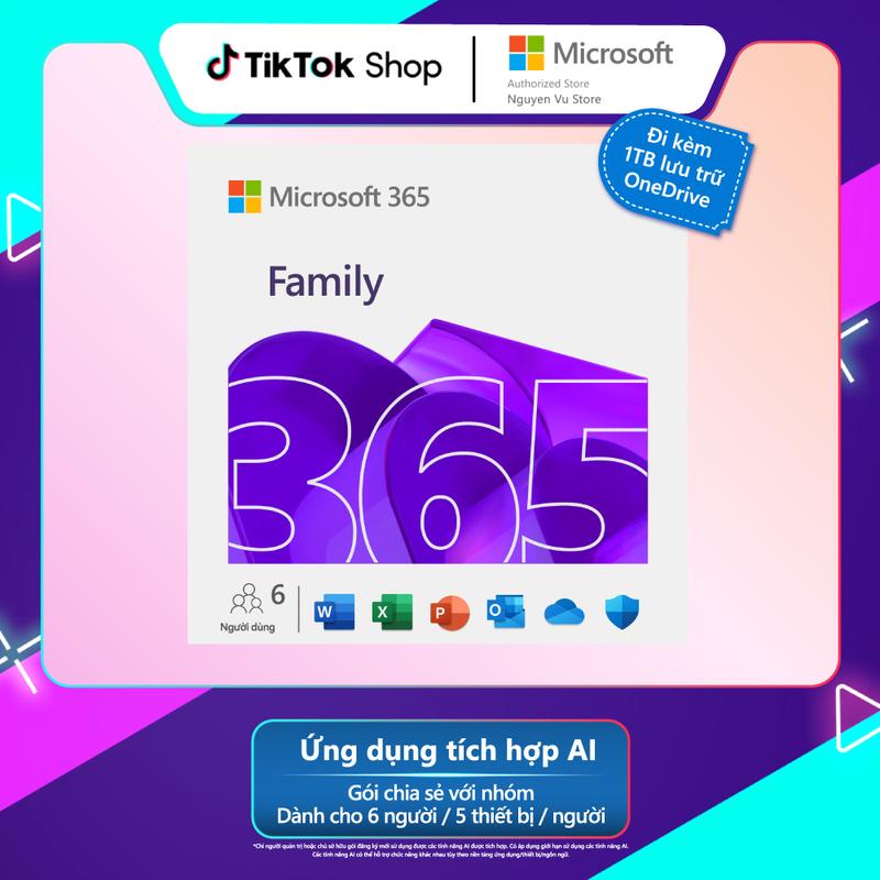 [ KEY GIA HẠN hoặc MUA MỚI - Ứng dụng có AI* ] Phần mềm Microsoft 365 FAMILY (Tối đa 6 người) | 12 tháng | 1 TB OneDrive / người / 5 thiết bị