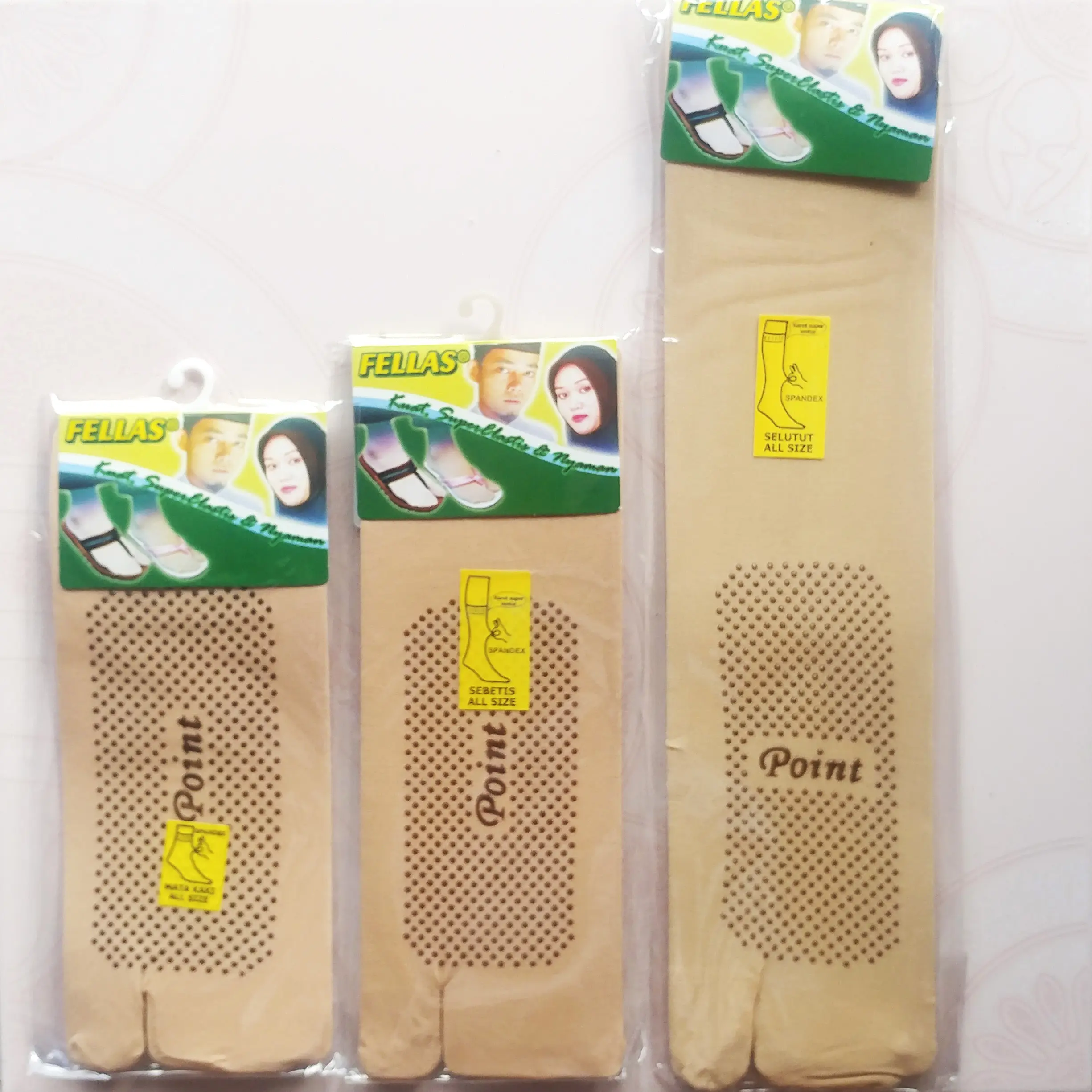 Kaos Kaki Stocking Fellas Gel Anti Slip Wanita Jempol Warna Krem Kulit Tipis
