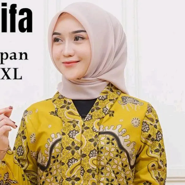 Blus Batik Wanita Atasan Batik Wanita Kantor Kawung Manggar Abu Cumi Sakura 1
