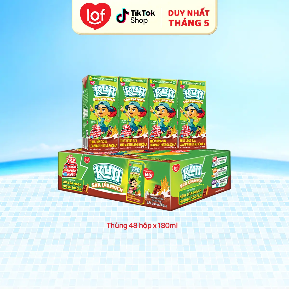 Kun TUDD vị socola lúa mạch thùng 48 hộp x 180ml-LS