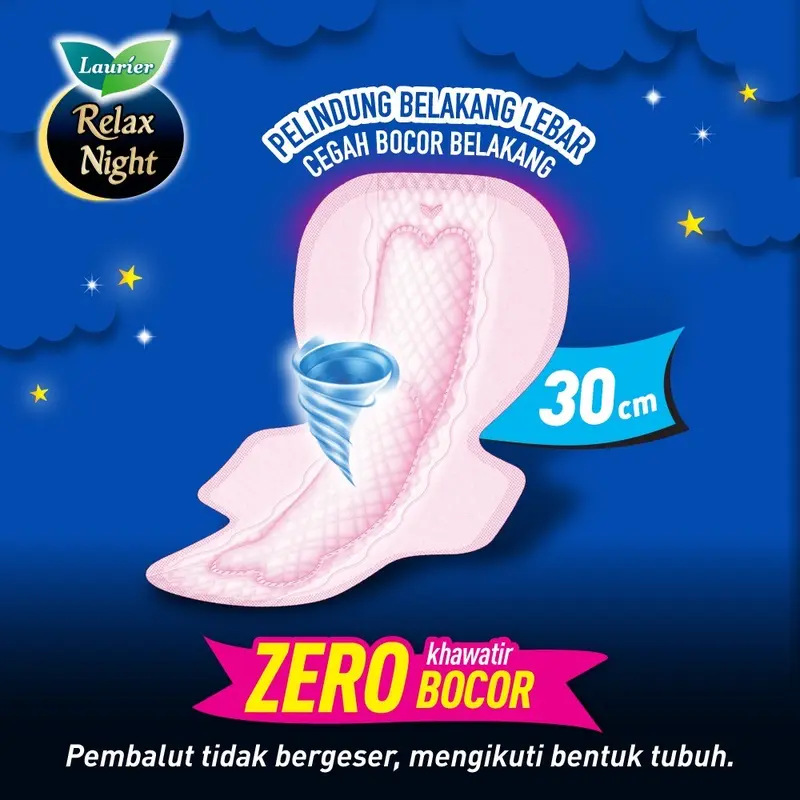 Laurier Relax Night 30cm isi 8 pcs Pembalut WING / Ada Sayap 8buah Pembalut malam Babygram 1