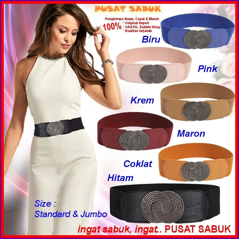 Belt Gesper Lebar Sabuk Ikat Pinggang Wanita Korea Obi Karet Elastis Cewek Gasper besar Hitam Kekinian Fashion Cantik Murah Jumbo Women Praktis Modis Mewah Pingang Grosir Melar Blet