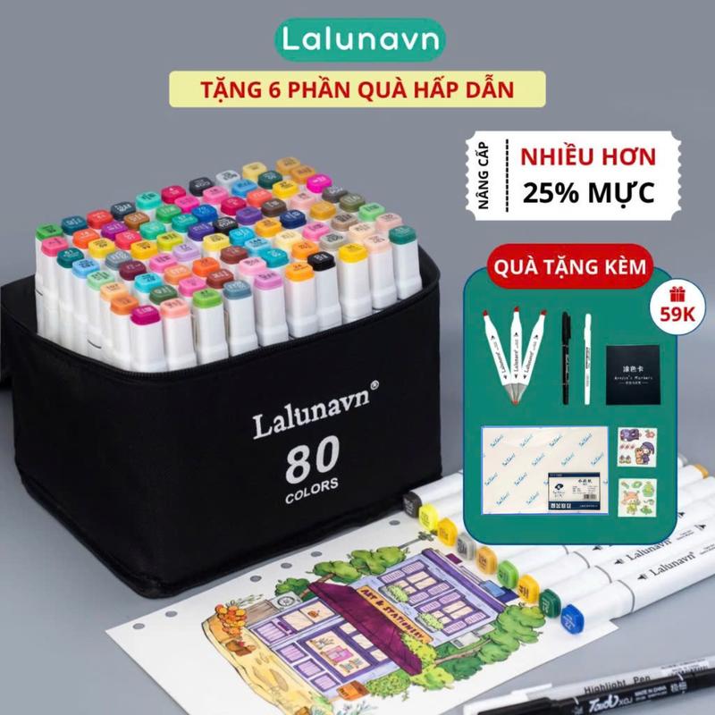 Bút màu Marker Lalunavn bộ 30 48 60 80 có khay túi vải vẽ tranh anime tô màu