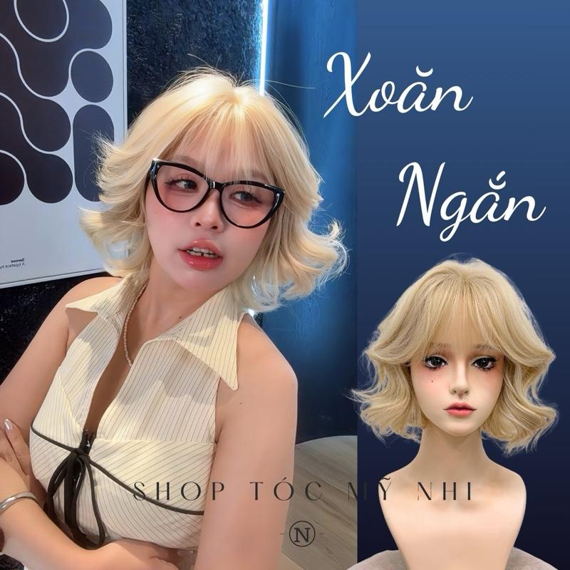 Tóc Giả Mỹ Nhi Nguyên Đầu Tỉ Lệ Dệt Kim Tóc Xoăn Ngắn Mái Thưa NY20 Màu Vàng Bạch Kim syber hair