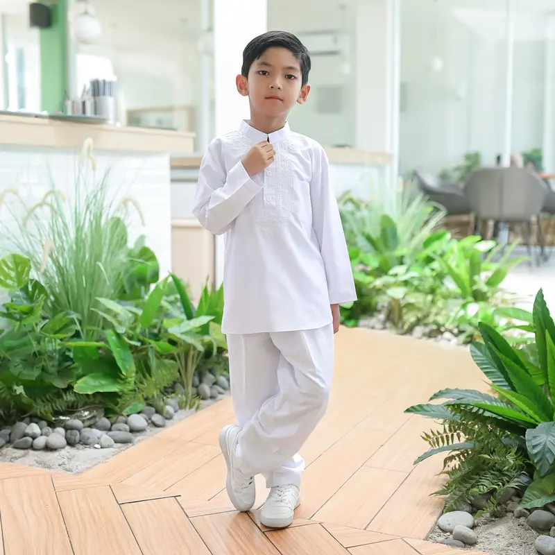 Setelan Baju Koko Anak Putih Bersih lengan panjang Bahan Katun Micro Premium Muslim 6