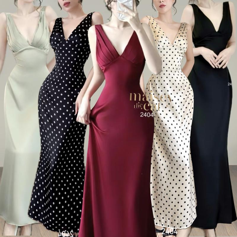 [MAISEY 2404] Đầm lụa hở lưng xếp ly ngực – Váy maxi sexy sang trọng đi tiệc và du lịch biển