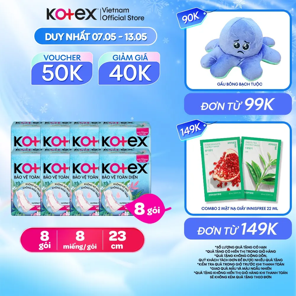 [Creator] Lốc 8 Gói băng vệ sinh Kotex Hỗ trợ Bảo Vệ 23cm Siêu Mỏng Cánh 8 miếng/ gói