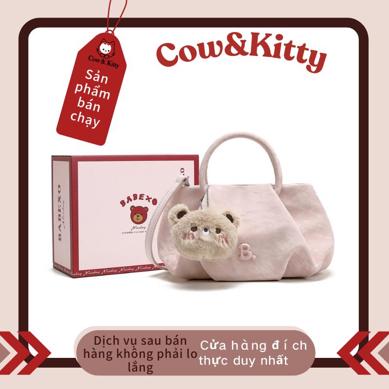 Cow&Kitty - Túi Đeo Chéo Và Đeo Vai, BORRY ROSA Và Thương Hiệu Bear Nhỏ Mẫu Đồng Thương Hiệu, Túi Mềm Nhỏ, Có Sẵn Màu Hồng Và Trắng, Với Charm Gấu Nhỏ Dễ Thương