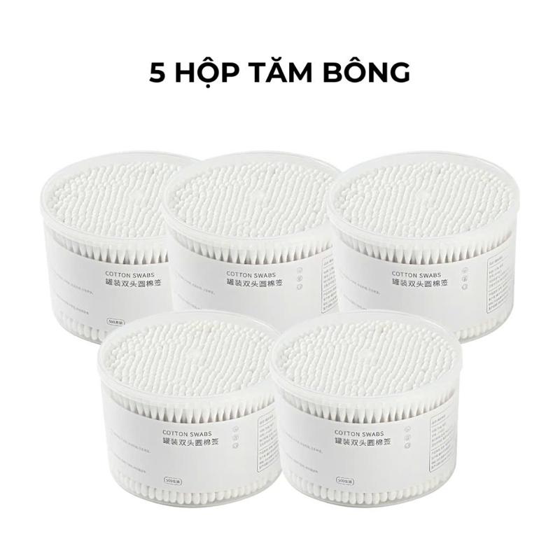 Combo 5 Hộp Lớn 2500 Chiếc Tăm Bông Trang Điểm, Spa, Bông Ngoáy Tai Hai Đầu Que Gỗ, Tăm Bông Lấy Ráy Tai