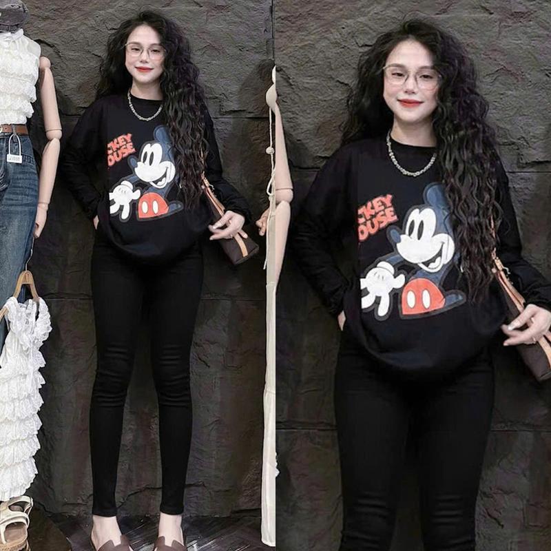 { Chất Liệu Tăm Lạnh QC } Set Đồ Bộ Nữ Quần Dài Ôm + Áo Fom Rộng Phối In Hoạt Hình Chuột PICKBALL Bigsize 45-90KG TOP NỮ