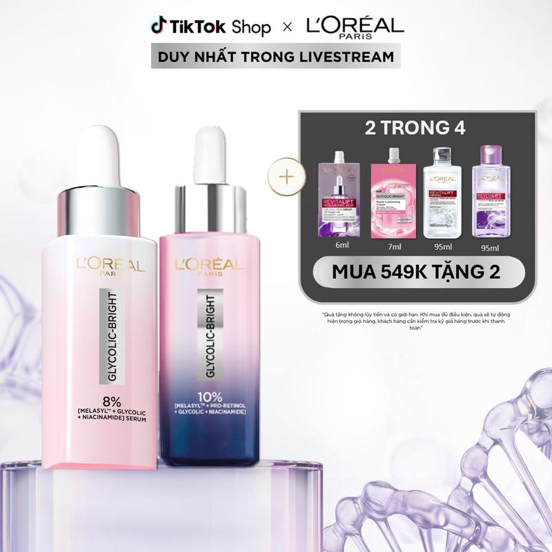 Bộ 2 serum dưỡng sáng phức hợp MelasylTM cho ngày & đêm giúp mờ thâm sạm, nám L'Oréal Paris Glycolic-bright 30mlx2