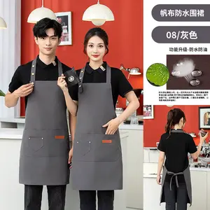 Celemek Apron Anti Air Unisex Pria Wanita untuk Kerja Masak Dapur Chef Barista Tahan Air dan Minyak Warna Navy Profesional