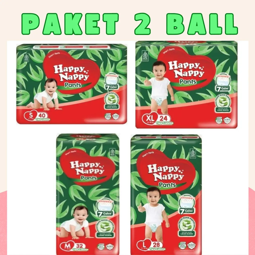 2 Ball Happy Nappy Popok Bayi Tipe Celana S M L XL